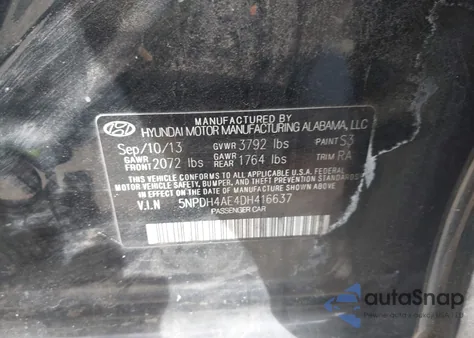 2013 Hyundai Elantra Gls from USA, damaged, VIN 5NPDH4AE4DH416637